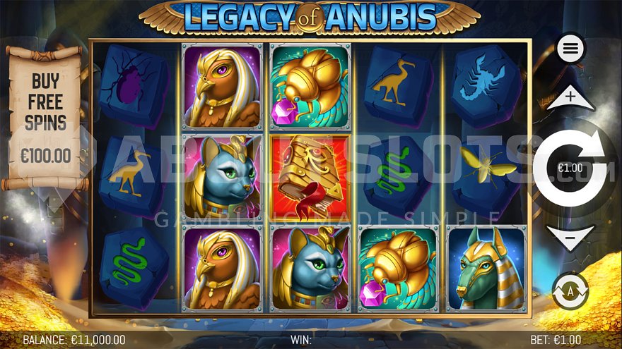 Gameplay in the treasure chamber of Legacy of Anubis slot.