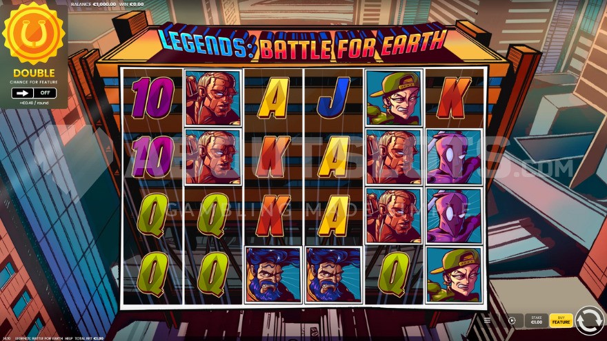 Base game with cartoon-style symbols on the reels.