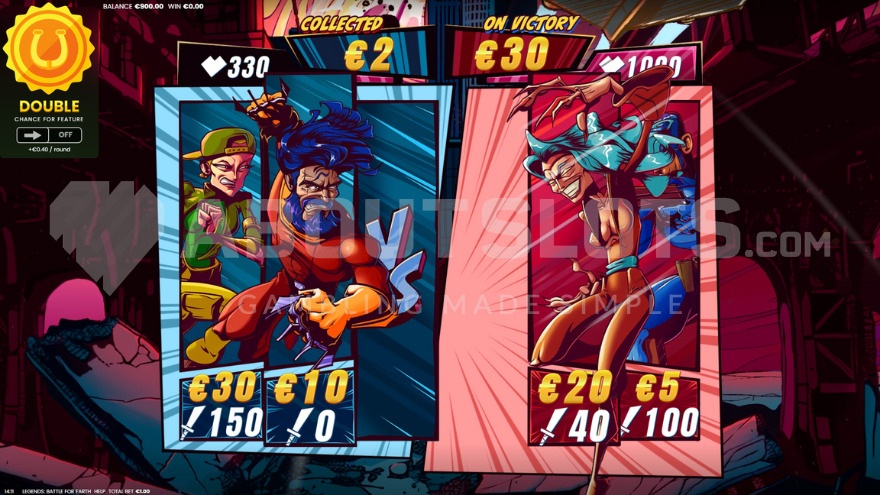 Showdown Free Spins bonus game with a current win of 30 euros displayed above the reels.