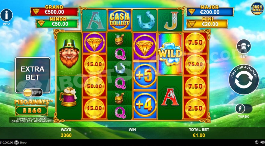 Cash Collect feature activated, showing coin symbols with different values.