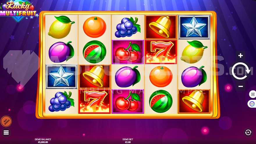 Fruit symbol slot machine gameplay.