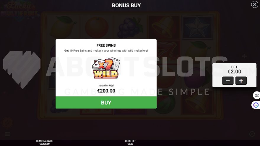 Screen offering to buy free spins for 100x stake.