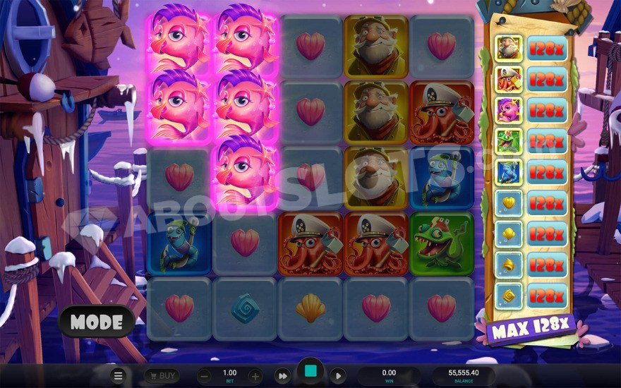 Big win achieved with symbol multipliers reaching 128X.