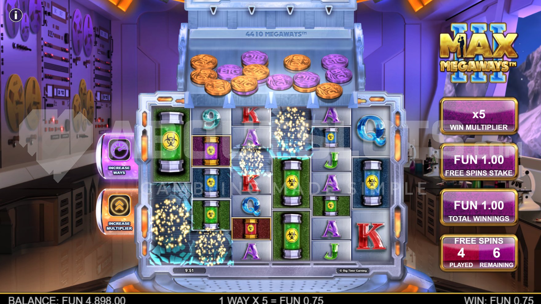 Winning combination with symbols on the first four reels during free spins.