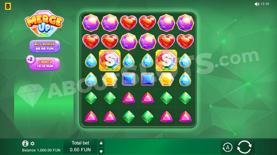 Base game showing gem symbols on the reels.