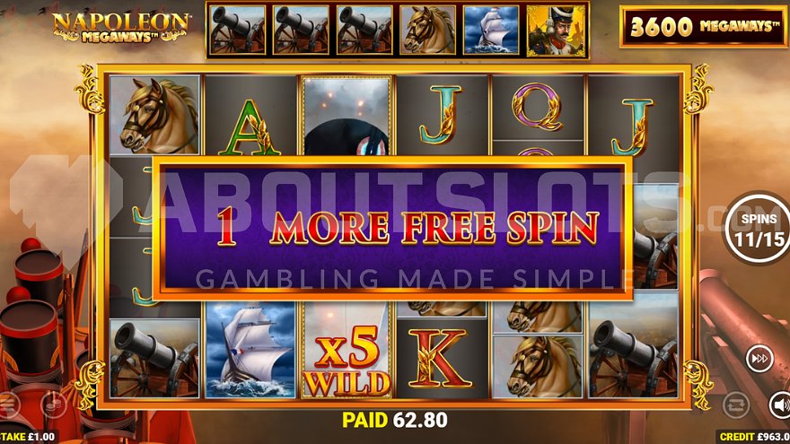 Expanding Wild in Napoleon Megaways triggers additional free spin.