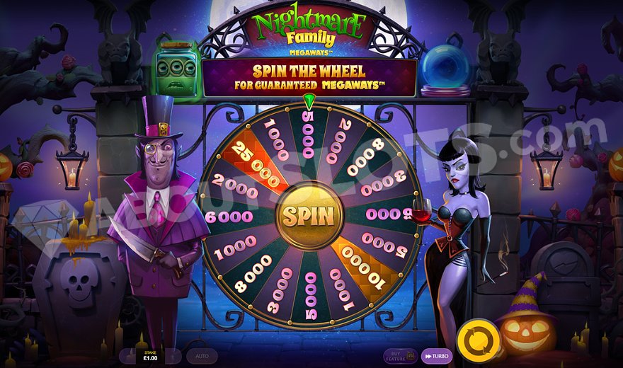 Wheel with segments showing numbers from 1,000 to 25,000.