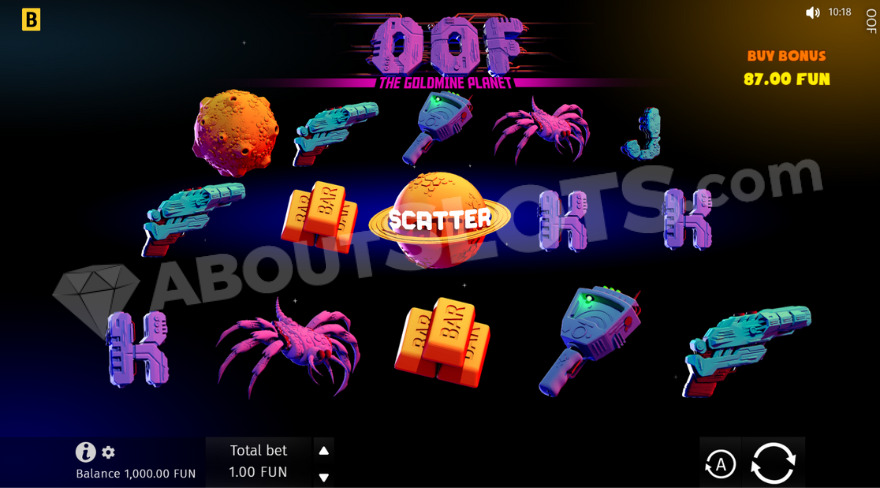 Base game with a scatter symbol on the middle reel.