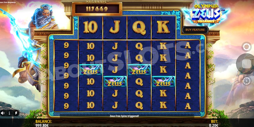 Four Zeus Scatter symbols trigger free spins.