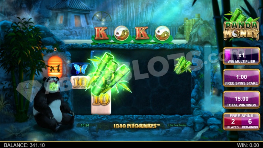 Free spins feature with bamboo symbols on the reels.