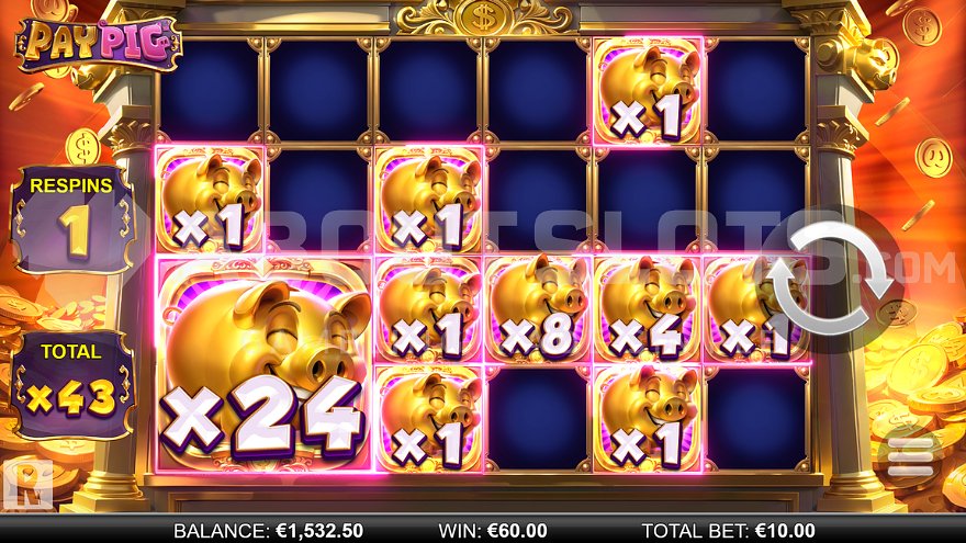 Enlarged pig symbols in the bonus game.