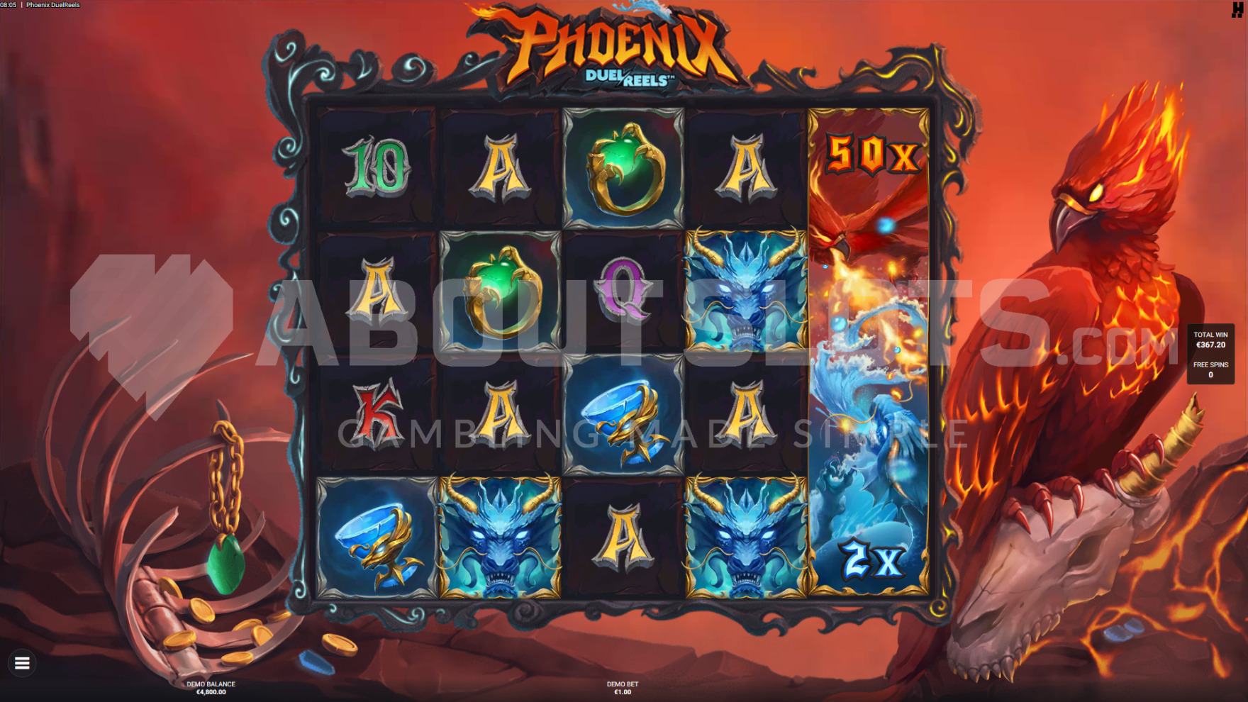 Phoenix perched on the Water Dragon's skeleton