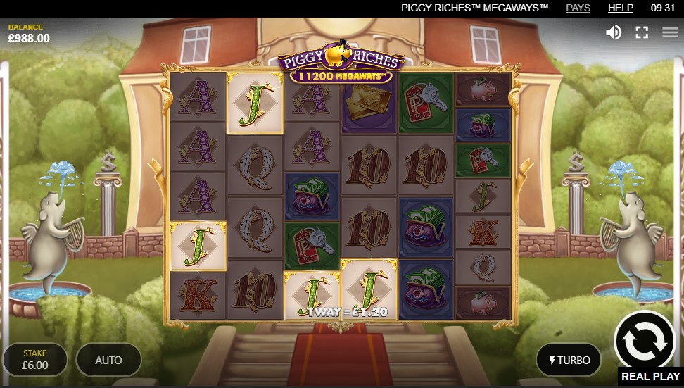 Gameplay in Piggy Riches Megaways slot