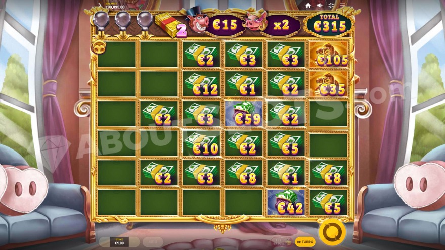 Hold and Respin feature with a current total win of €315.