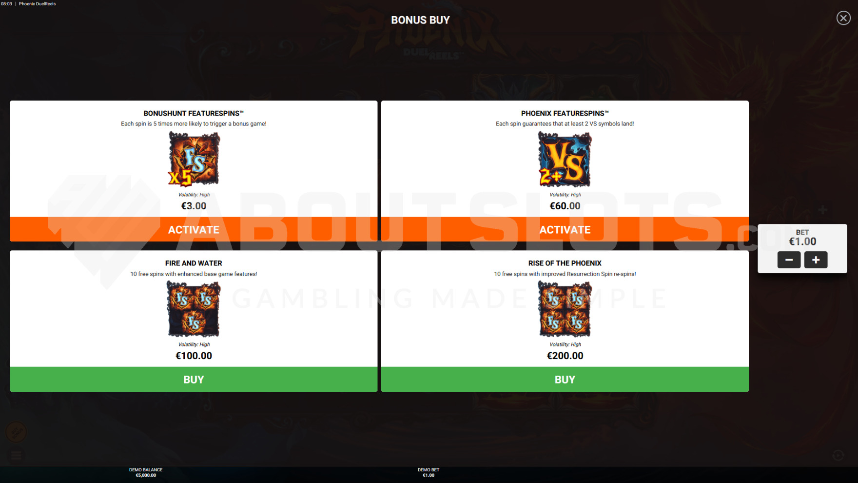 Feature Buy screen in Phoenix DuelReels