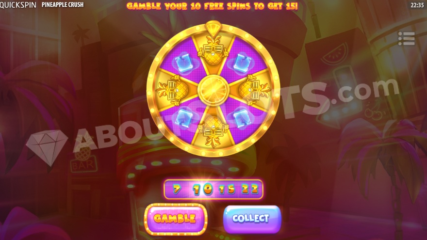 Pineapple Crush Free Spins Gamble Wheel Screenshot