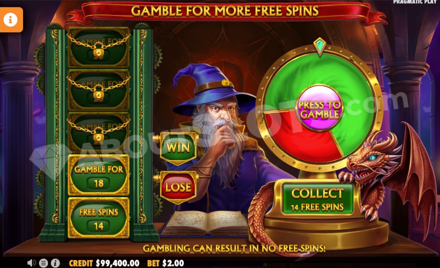 Bonus wheel for extra free spins in Power of Merlin Megaways.