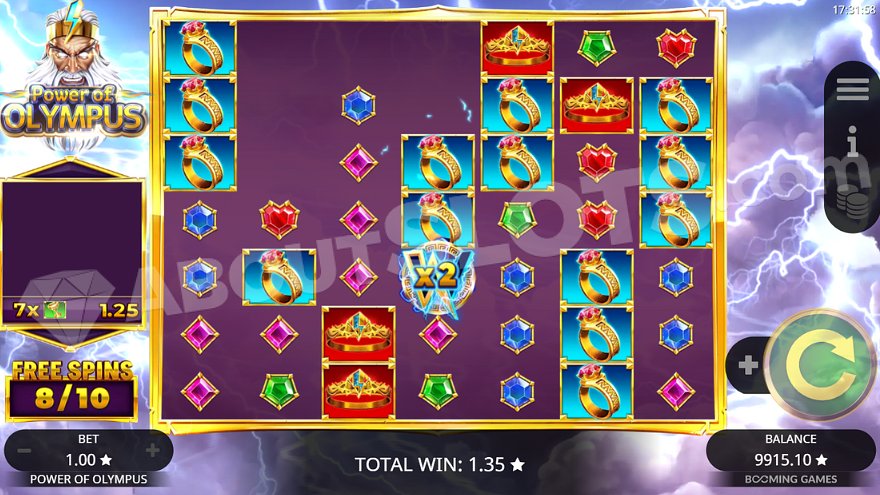 Cascading wins during free spins.