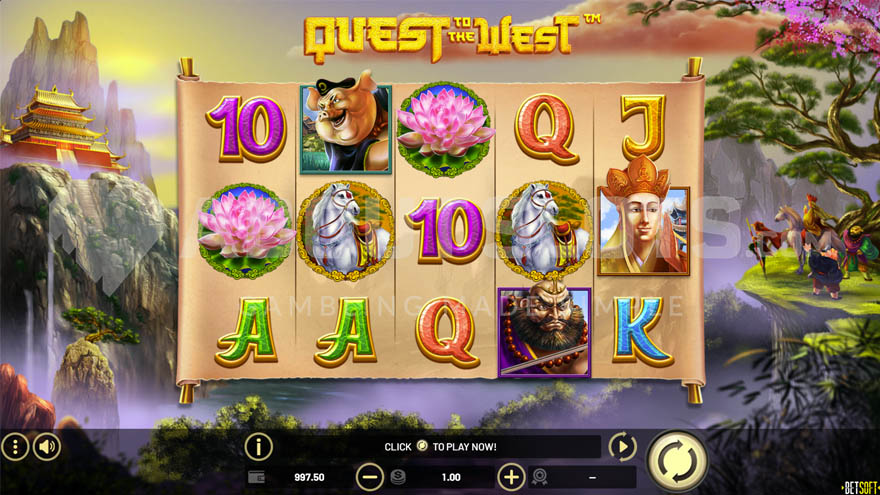 Base game view with a 5x3 grid and a combination of low and high paying symbols on the reels.