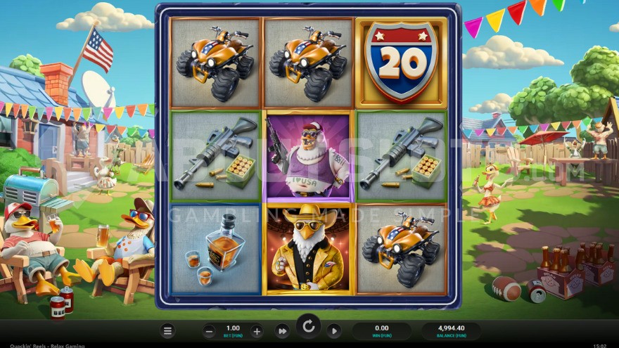 Main game view with ducks relaxing in the background.