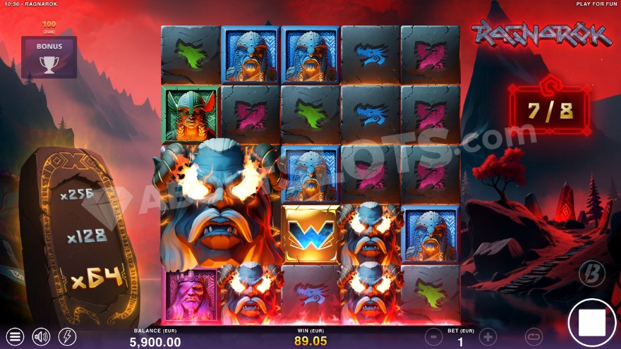 Free Spins feature with 64X win multiplier and 2X2 giant symbol.