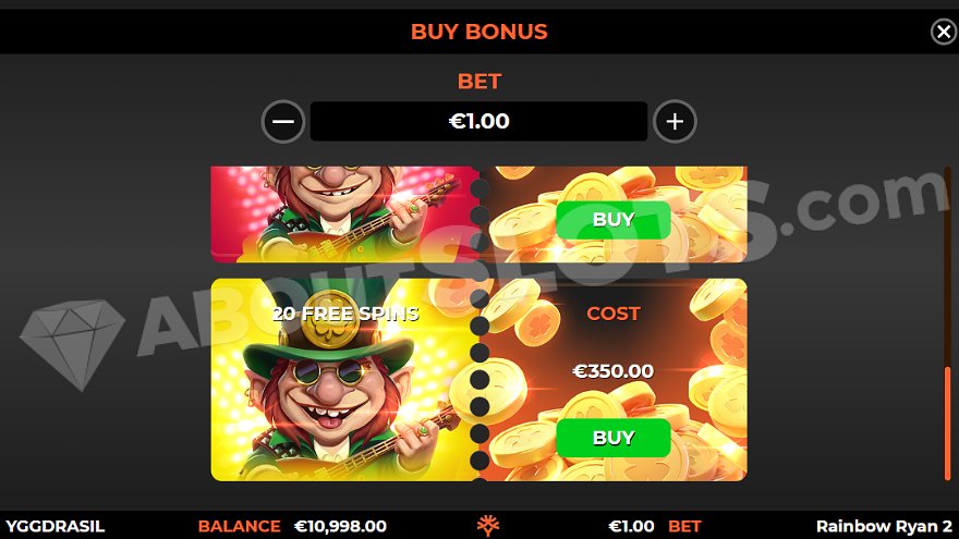 Menu offering different ways to buy free spins.