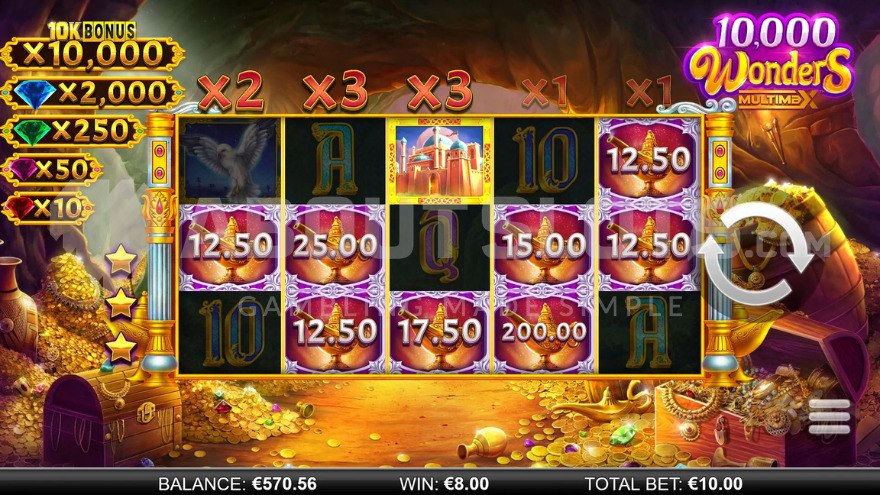 Bonus Respins feature in 10,000 Wonders MultiMax slot.