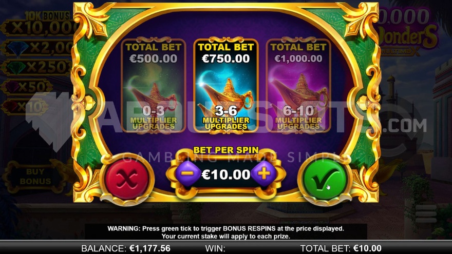 Feature Buy options in 10,000 Wonders MultiMax slot.