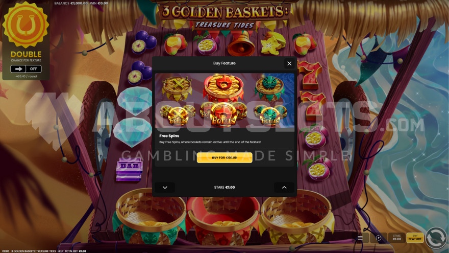 Feature Buy 60X in 3 Golden Baskets: Treasure Tides