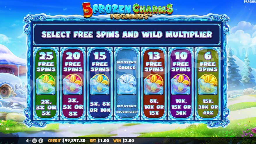 Menu allowing players to choose one of seven free spins modes.