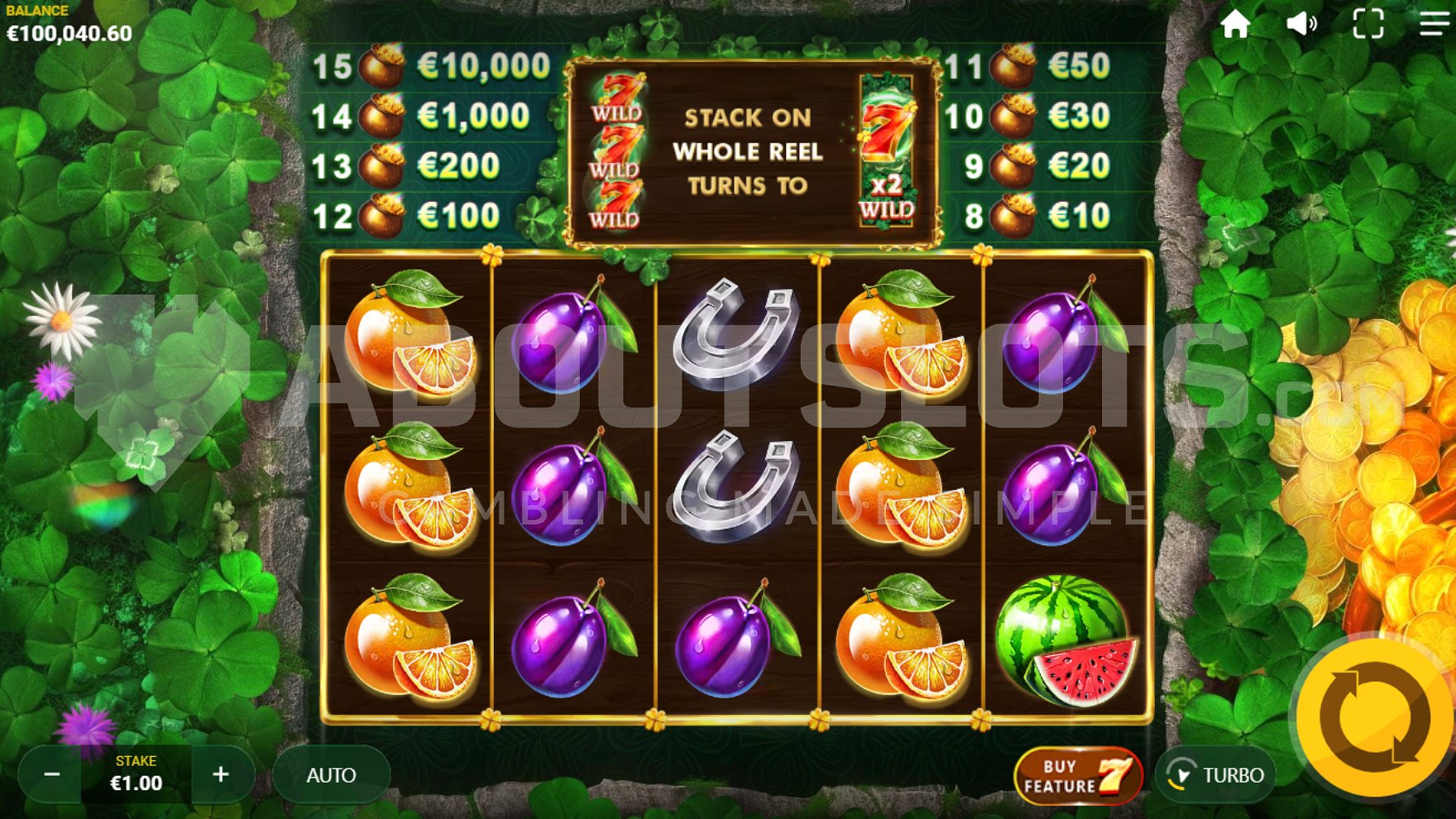 5-reel, 3-row slot machine in base game.