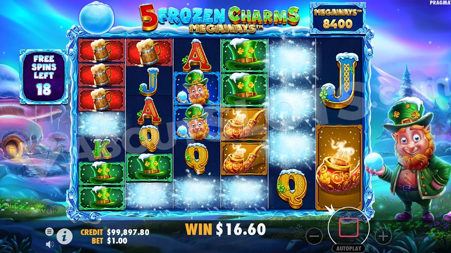 Winning combination with symbols on the first five reels.