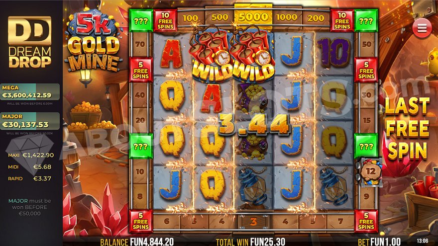 A win of €3.44 during the last free spin