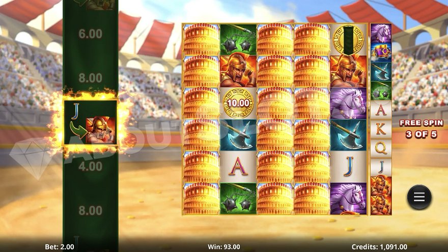Third of five free spins featuring an expanded wild symbol on reels 1, 3, and 4.