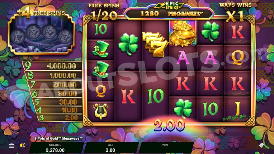 Win of €2 on the first of 20 free spins.