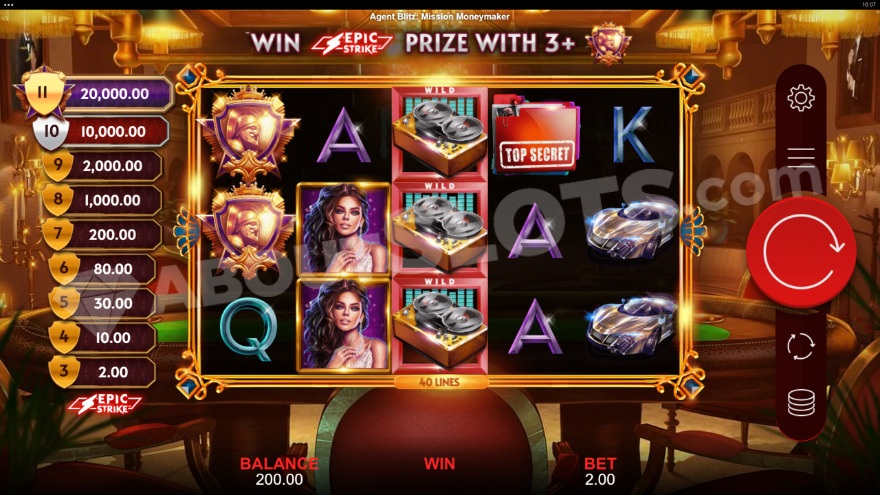 Base game with golden-toned casino backdrop.