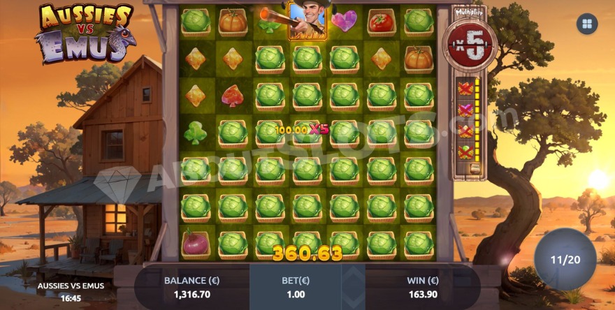 Free Games bonus feature with an active win multiplier of 5X.