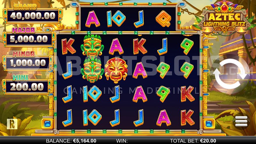 Aztec jungle themed slot machine base game.