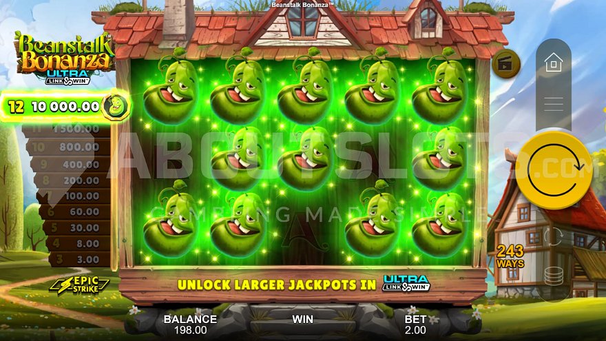 12 Green Bean symbols on the reels award 5,000x the bet.