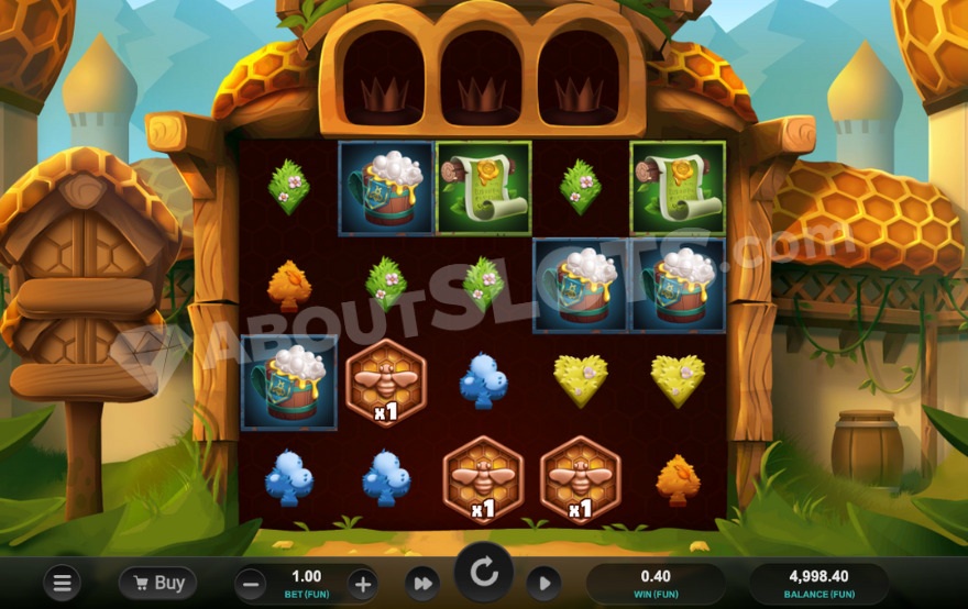 Gameplay of Beellionaires Dream Drop slot, showcasing the bee empire backdrop.
