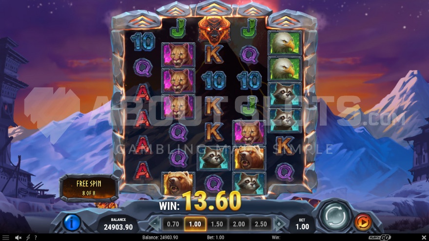 Free Spins mode on a maximum size game grid, where all reels are extended by 3 rows