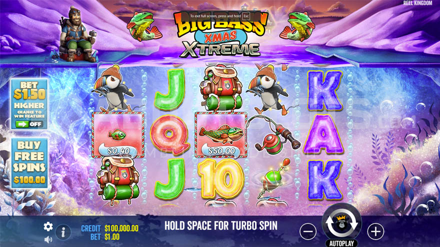 Big Bass Xmas Extreme base game with fisherman.