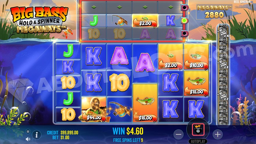 Win of $4.6 during a free spin.