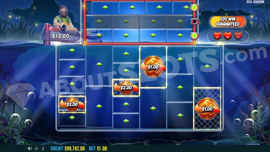 Four money symbols on the reels in Hold & Spin feature respin mode.