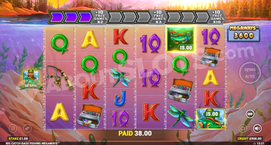 Big Catch Bass Fishing Megaways free spins mode screenshot