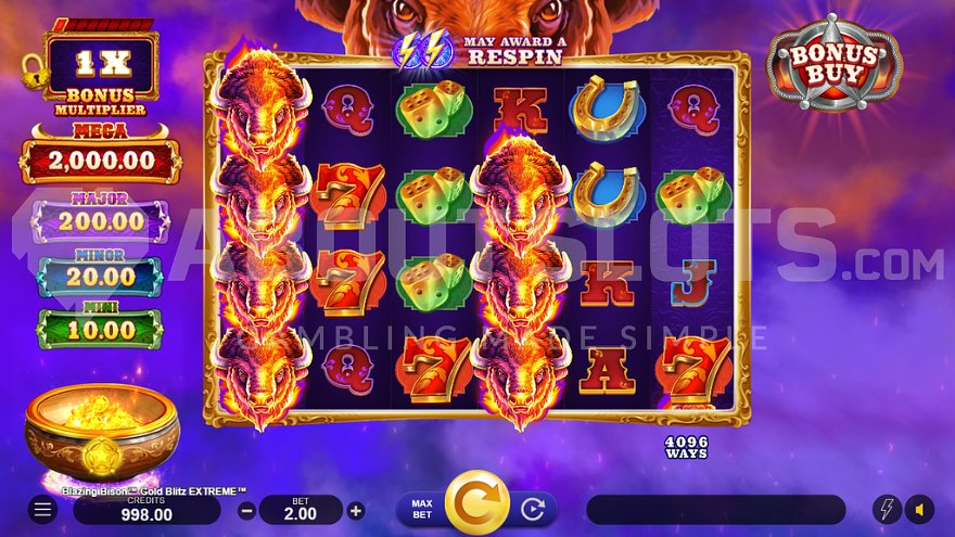 Casino slot featuring a bison head above the reels.