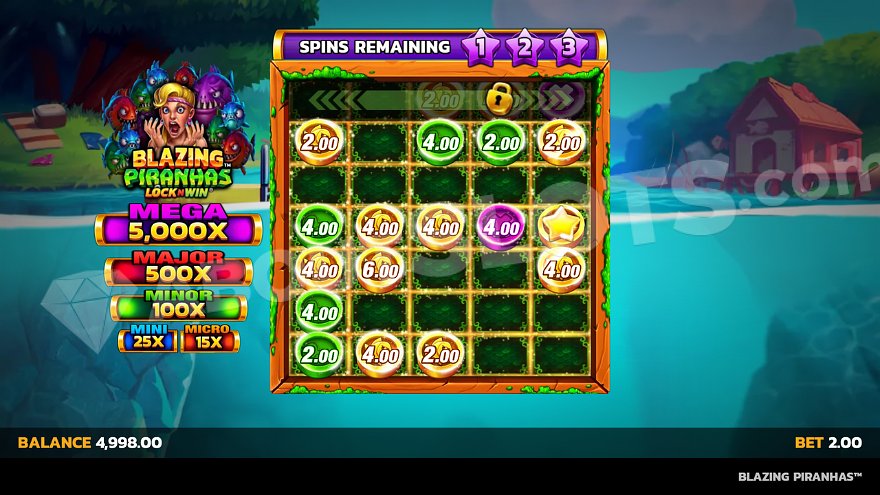 15 coin symbols and one star across five reels in the respins feature.