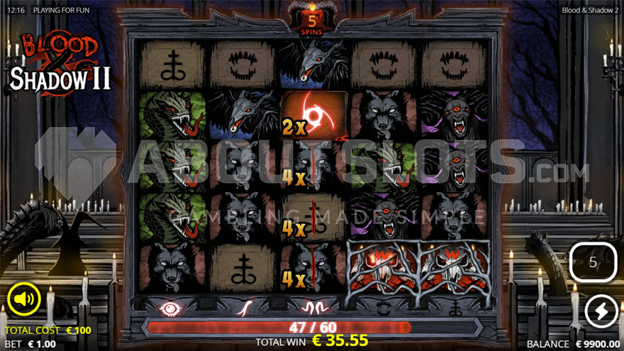 Candle Spins feature activated with five spins remaining.
