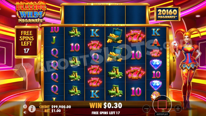 Bonus game with free spins and the Joker to the right of the reels.