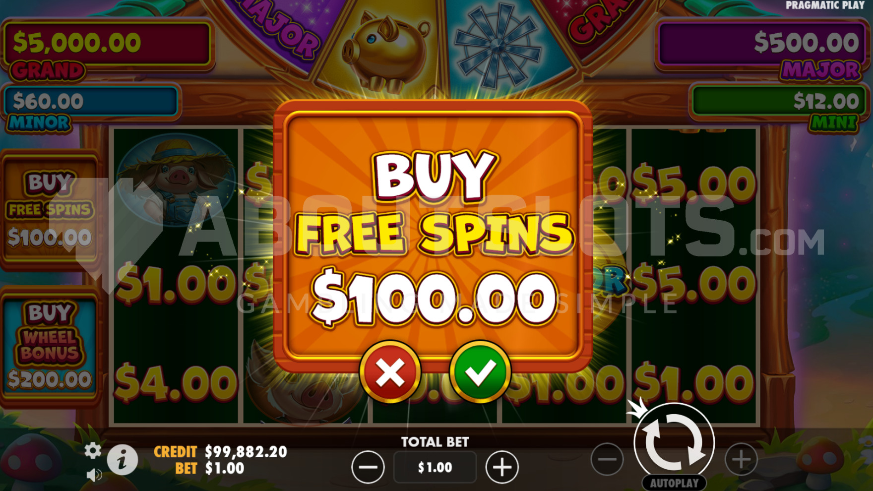 Feature Buy sign located in front of the reels